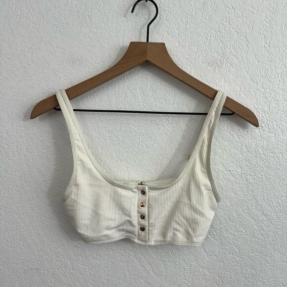 Frankie's Bikinis Alana Button Front Scoop Neck Ribbed Bikini Top White Medium - Picture 6 of 11